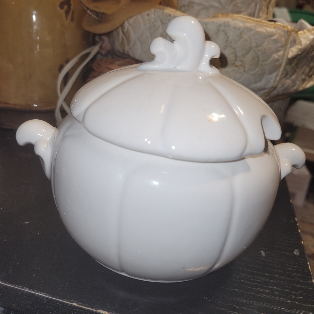 White Ceramic Pumpkin-Shaped Tureen, perfect for  2 ,soups, gravy